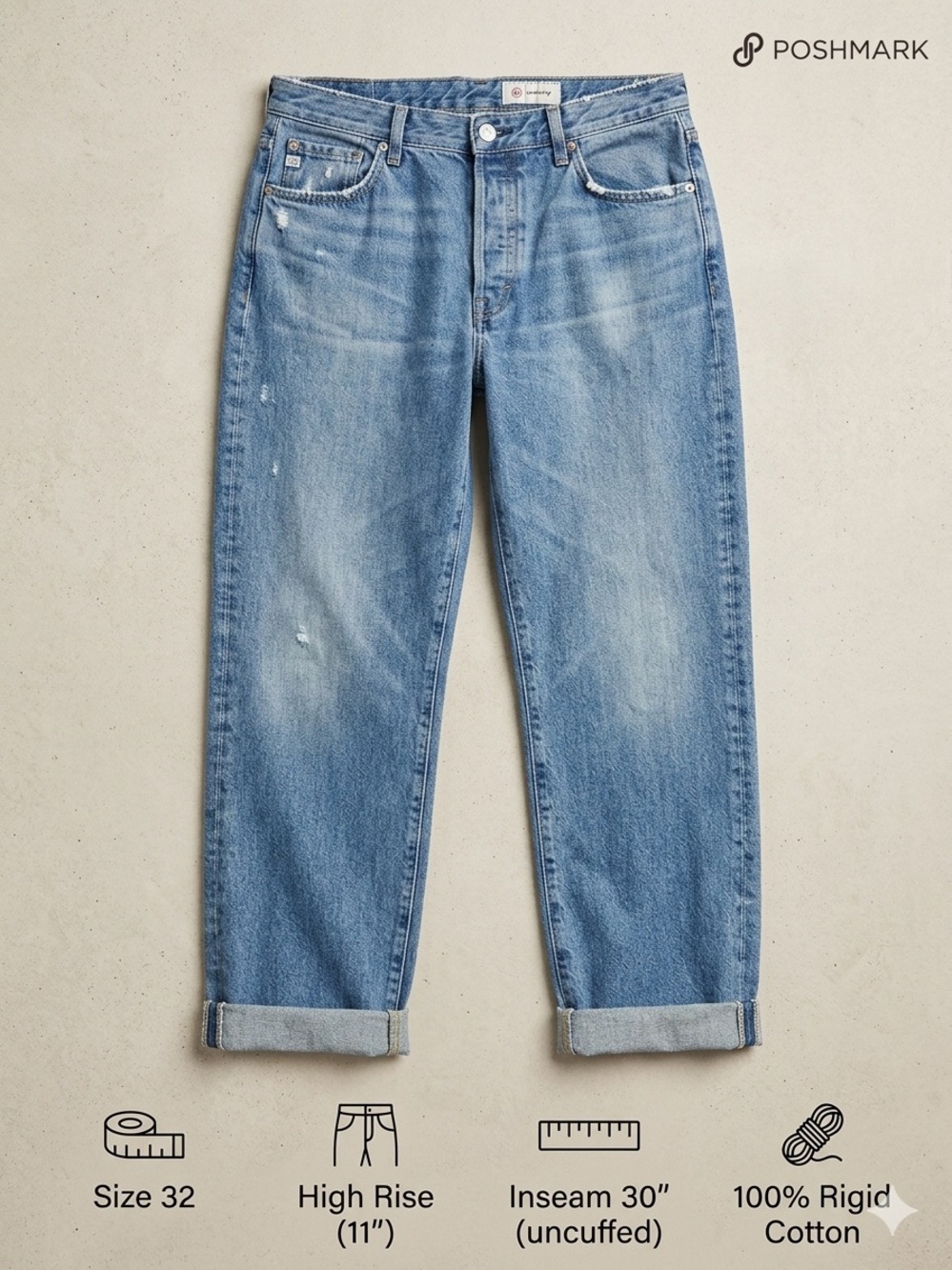 AG Jeans Alexxis Straight High Rise 100% Cotton Rigid Blue Denim 32